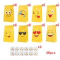 Yellow emoji paper gift bags set with 48 stickers for kids birthday party snacks - 48pcs Emoji Set (6 of Each 8 Designs)