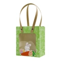 Easter gift bag in green with a transparent window, rabbit prints, and brown paper handles - Green