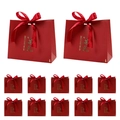 Bulk set of 12 red wedding favor gift bags with gold stamping and red silk ribbons - Gold Stamped Gift