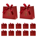 Red Chinese wedding favor bags with gold stamping and red satin ribbon bows - Gold Stamped Wedding Candy