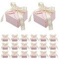 Pink wavy edge candy gift boxes set of 20 with elegant cream ribbon ties - Light Pink