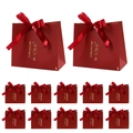 Red Chinese wedding gift bag with gold lettering Sweet Happiness and satin bow - Gold Stamped Wedding Joy