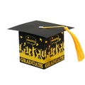 Black graduation cap gift box with yellow tassel and gold graduate silhouettes - Black Gold Yellow Tassel