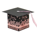 Caja de regalo de graduación tipo birrete con letras oro rosa y una borla de seda rosa - Negro Oro Borla Rosa