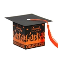 Caja de regalo graduación forma de birrete negro con borla naranja y siluetas - Negro Oro Borla Naranja