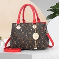 Classic monogram handbag with red top handles and adjustable shoulder strap for women - Red Z-pattern