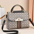 Sac à main chic en similicuir taupe avec poignées noires et ruban tricolore - Noir