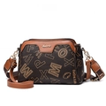 Classic coffee letter print handbag with caramel leather trim and gold metal logo - Large Letter/Yellowish / 26x11x17