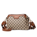 Braune Vintage-Einkaufstasche mit Karomuster, goldener Love-Logo und breitem Schultergurt - Kariert/Khaki / 26x11x17