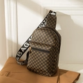 Vintage brown monogram chest bag with geometric patterns and jacquard strap - Coffee