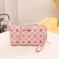 Pink monogram crossbody small square bag with golden chain strap for women - Pink