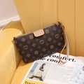 Dark brown leather wristlet clutch with golden heart print and pink wrist strap - Apricot