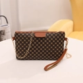 Women's small square crossbody bag with clover pattern and gold chain strap - Patterned Brown