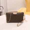Women's dark brown crossbody chain bag with golden circular floral patterns - Pattern Apricot