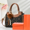 Black and brown monogram tote bag with gold handle and matching gift bag - With Gift Box Bag Card / Brown (Gift Set)
