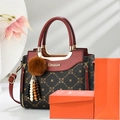 Brown monogram and red leather crossbody bag for women with gift box and plush charm - With Gift Box Bag Card / Red (Gift Set)
