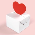 White square gift box featuring a 3D red heart buckle for Valentine candy packaging - 3D Red Heart / 10 Pieces/Pack (6.5x6.5x5cm) / White and Red