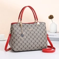 Sac à main kaki pour femme avec monogramme, anses rouges et bandoulière réglable - Ancienne Version / Bordeaux