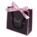 Minimalist black gift bag with pink bow, Thank You text and braided handles for events - Satin Bow Handle Style / Black Pink Edge