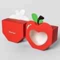 Apple shaped red gift box set with heart window and white Thank You print on matte cardstock - Red Apple / 10 Pieces/Pack (9x4x7cm)