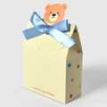 Scatola regalo gialla per cioccolatini con fiocco blu, orsetto e scritta romantica - 9x4x11.5cm / Nastro Blu