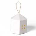 White house-shaped gift box with hollow windows and rustic hemp rope handle - House Style / White