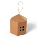 Minimalist house-shaped brown kraft paper gift box with cutout windows and hemp rope - House Style / Natural Kraft Color