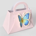 Boîte cadeau rose en forme de sac à main avec papillon 3D pour bonbons de mariage - Papillon Bleu / 12x6x8cm (10 Pièces/Paquet)