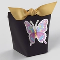 Black 3D gift box with colorful butterfly and gold textured ribbon bow decoration - 5.7x6x10cm