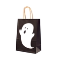 Halloween Geschenktüten aus schwarzem Papier mit weißem Gespenst-Motiv, 10er Pack Set - Kleiner Geist