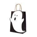 Halloween Geschenktüte in Schwarz mit weißem Geist-Motiv und braunen Jute-Griffen - Großer Geist