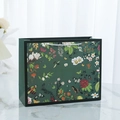 Vintage dark green floral paper gift bag with bird pattern and white braided handles - Small (24.5x19.5cm) / Dark Green