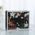 Floral print vintage gift bag with elegant lily patterns and silver rope handle - Small (24.5x19.5cm) / Black