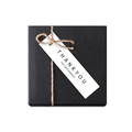 Minimalist black square gift box with hemp rope tie and white Thank You tag on white background - 7x1.8cm / White