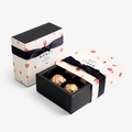 Drawer gift box with strawberry pattern, blue ribbon and four gold chocolates - Sweet Strawberry