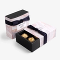 Pink marble pattern drawer gift box with blue ribbon and black base for chocolates - Classic Marble