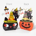 Sacs cadeaux d'Halloween en papier avec chat noir et citrouille avec rubans colorés - Citrouille Chat Noir / 5 pièces/paquet