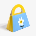 Blue and yellow trapezoid wedding candy gift bag with daisy and Good Vibes print - Blue Sunflower / 12x6x8cm