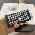 Classic houndstooth long wallet for women with golden snap button and black leather trim - Black Long Houndstooth