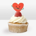 Red heart cupcake topper with smiley face and green halo for cake decoration - Heart / 5x5cm (ai-100 Pieces/Pack)
