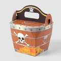 Piraat geschenkdoos met vintage houtnerf patroon en schedel illustraties - Vierkante Schatmunt Stijl met Handvat (HB0065) / 7x7x8cm