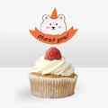 Cute white bear cupcake topper with orange ribbon and thank you text decoration - Bear With Hat Birthday Style