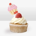 Pink cupcake birthday topper with cherry design and Happy Birthday text decoration - Cherry Cupcake Style
