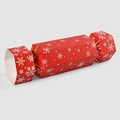 Rote Weihnachts-Geschenkbox in Knallerform mit weißen Schneeflocken und Goldbändern - 11x5cm / Rotes Schneeflocken-Stil