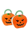 Set mit zwei orangefarbenen Halloween Kürbis Papiertüten mit grün gestreiftem Griff - Halloween-Kürbis / 19*16*7cm
