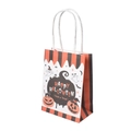 Mini Halloween Geschenktüte mit orange-schwarzen Streifen und weißem Seilgriff - Gestreift Weiß