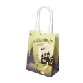 Hellgrüne Halloween-Papiertüte mit Geisterhaus-Silhouette und weißen Kordelgriffen - Grünes Schloss