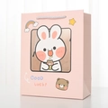 Sac cadeau rose motif lapin avec fenêtre et anses tressées blanches pour enfants - Petit (14.5*10*19.5cm) / Lapin Rose