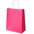 Rose red white kraft paper gift bag with white twisted rope handles and serrated top edges - Large Style