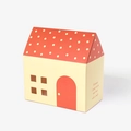 Scatola regalo a forma di casa con tetto rosso a pois e finestre decorative intagliate - Casa Arancione